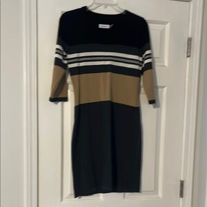 Calvin Klein Black and Tan Long Sleeve Dress